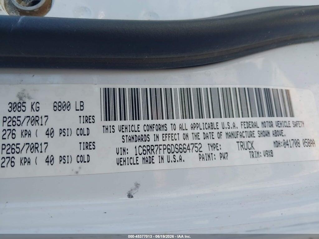1C6RR7FP6DS664752 2013 RAM 1500 photo no. 9