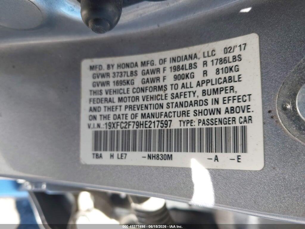19XFC2F79HE217597 2017 HONDA CIVIC photo no. 9