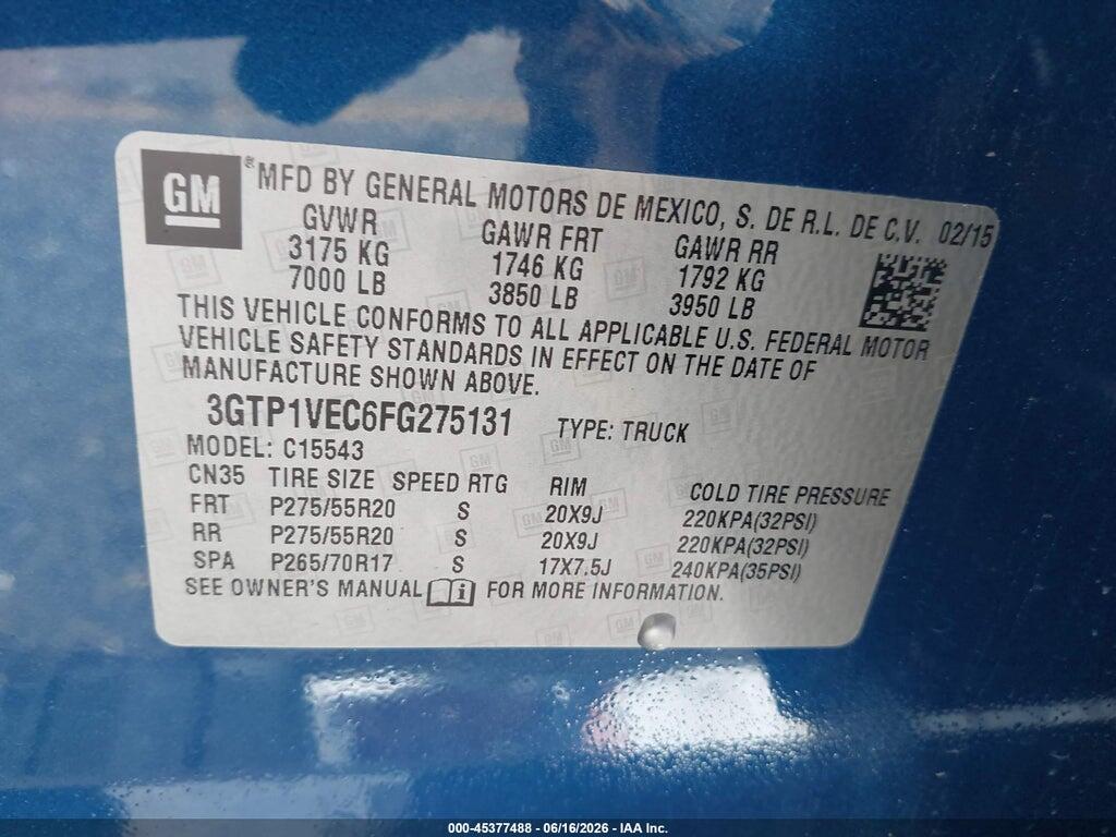 3GTP1VEC6FG275131 2015 GMC SIERRA 1500 photo no. 9