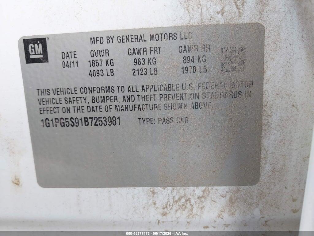 1G1PG5S91B7253981 2011 CHEVROLET CRUZE photo no. 9