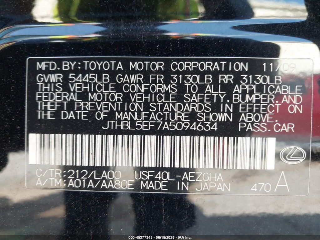 JTHBL5EF7A5094634 2010 LEXUS LS 460 photo no. 9