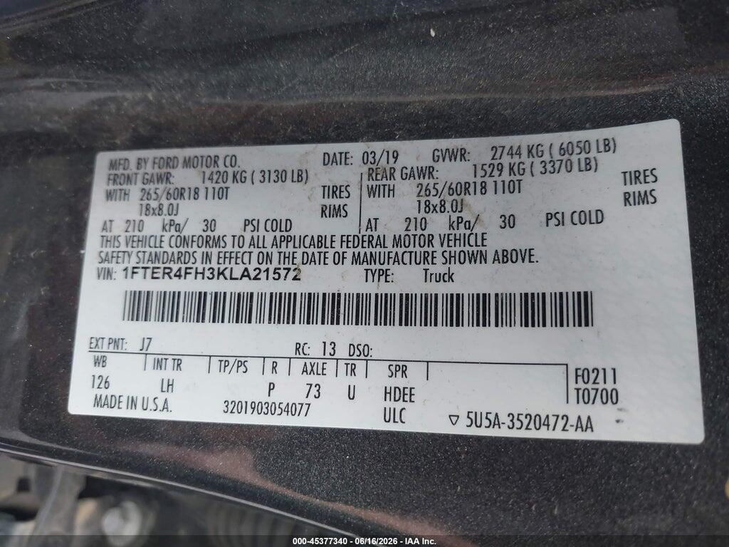 1FTER4FH3KLA21572 2019 FORD RANGER photo no. 9