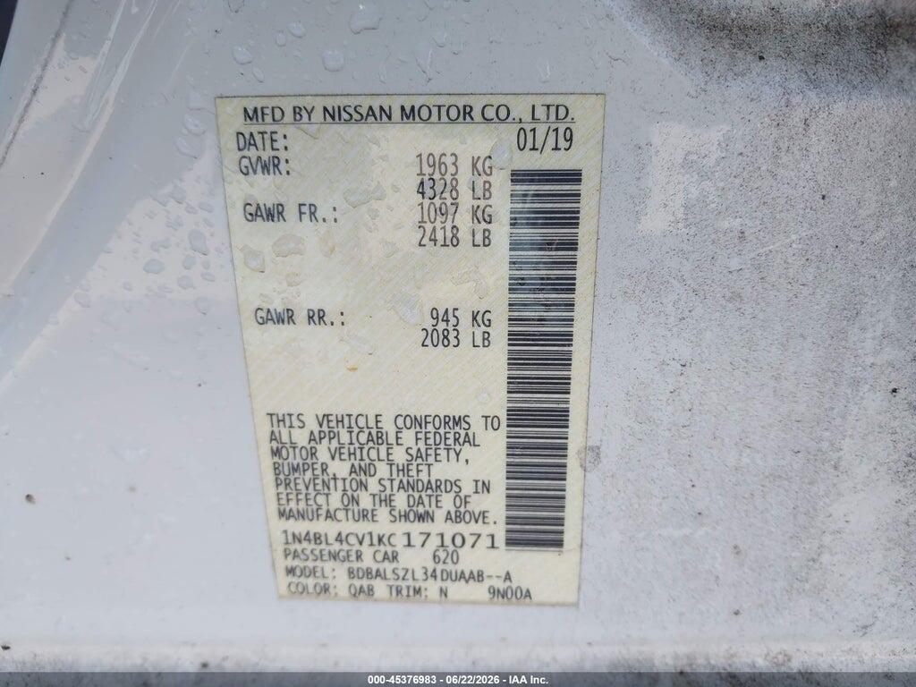 1N4BL4CV1KC171071 2019 NISSAN ALTIMA photo no. 9