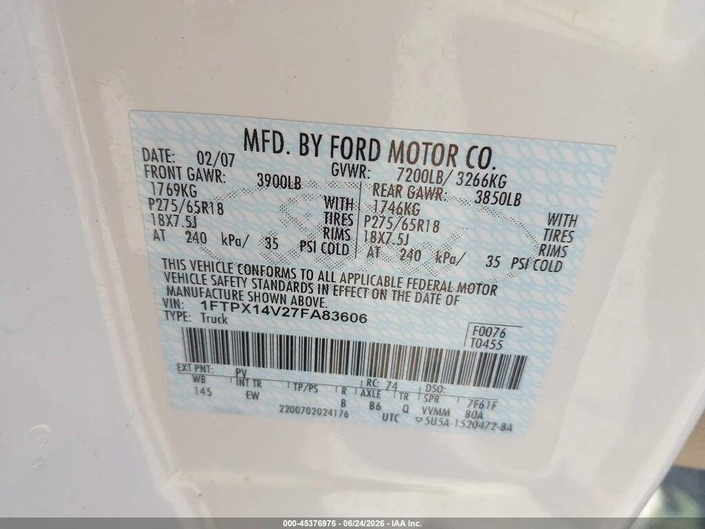 1FTPX14V27FA83606 2007 FORD F-150 photo no. 9