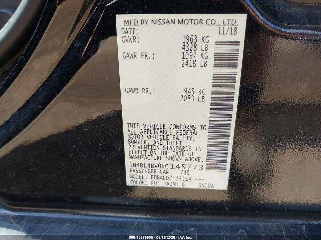 1N4BL4BV0KC145773 2019 NISSAN ALTIMA photo no. 9
