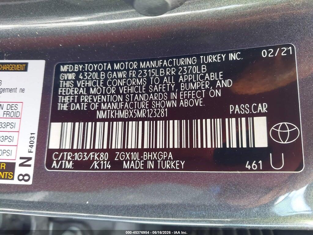 NMTKHMBX5MR123281 2021 TOYOTA C-HR photo no. 9