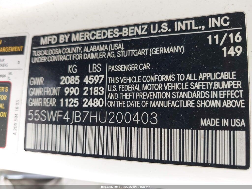 55SWF4JB7HU200403 2017 MERCEDES-BENZ C 300 photo no. 9