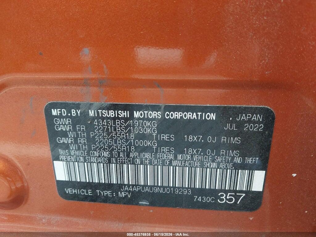 JA4APUAU9NU019293 2022 MITSUBISHI OUTLANDER SPORT photo no. 9