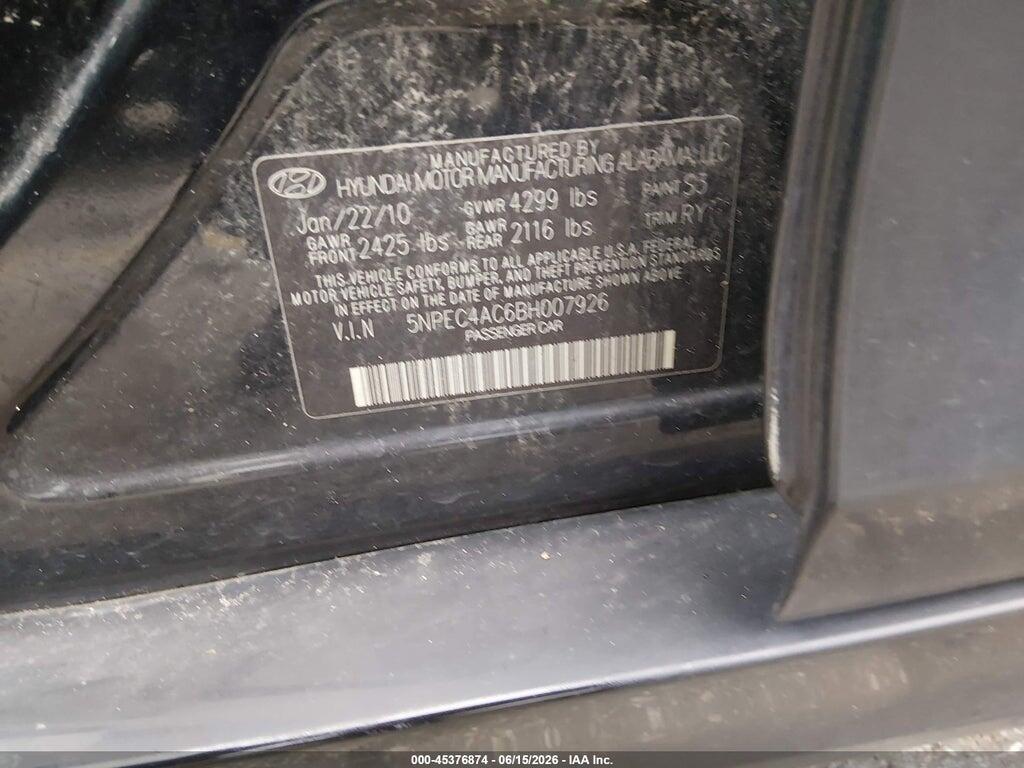 5NPEC4AC6BH007926 2011 HYUNDAI SONATA photo no. 9