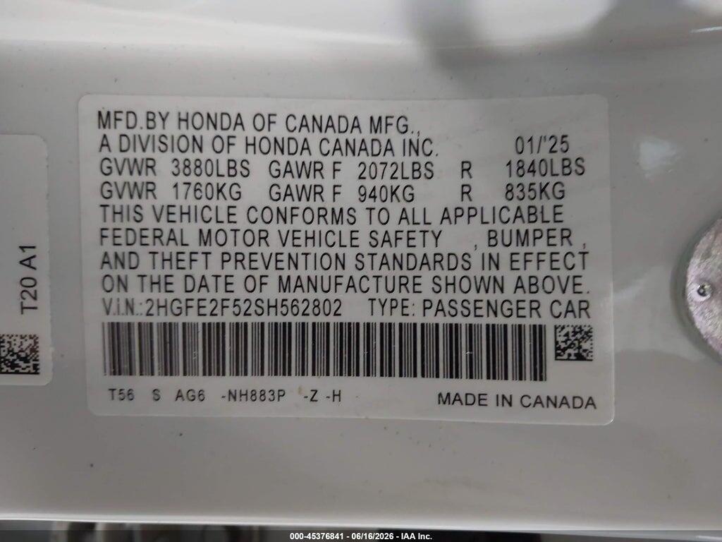 2HGFE2F52SH562802 2025 HONDA CIVIC photo no. 9