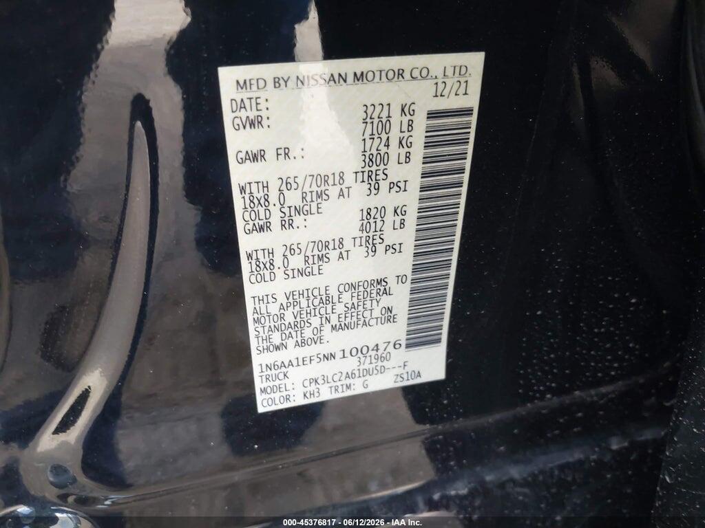 1N6AA1EF5NN100476 2022 NISSAN TITAN photo no. 9