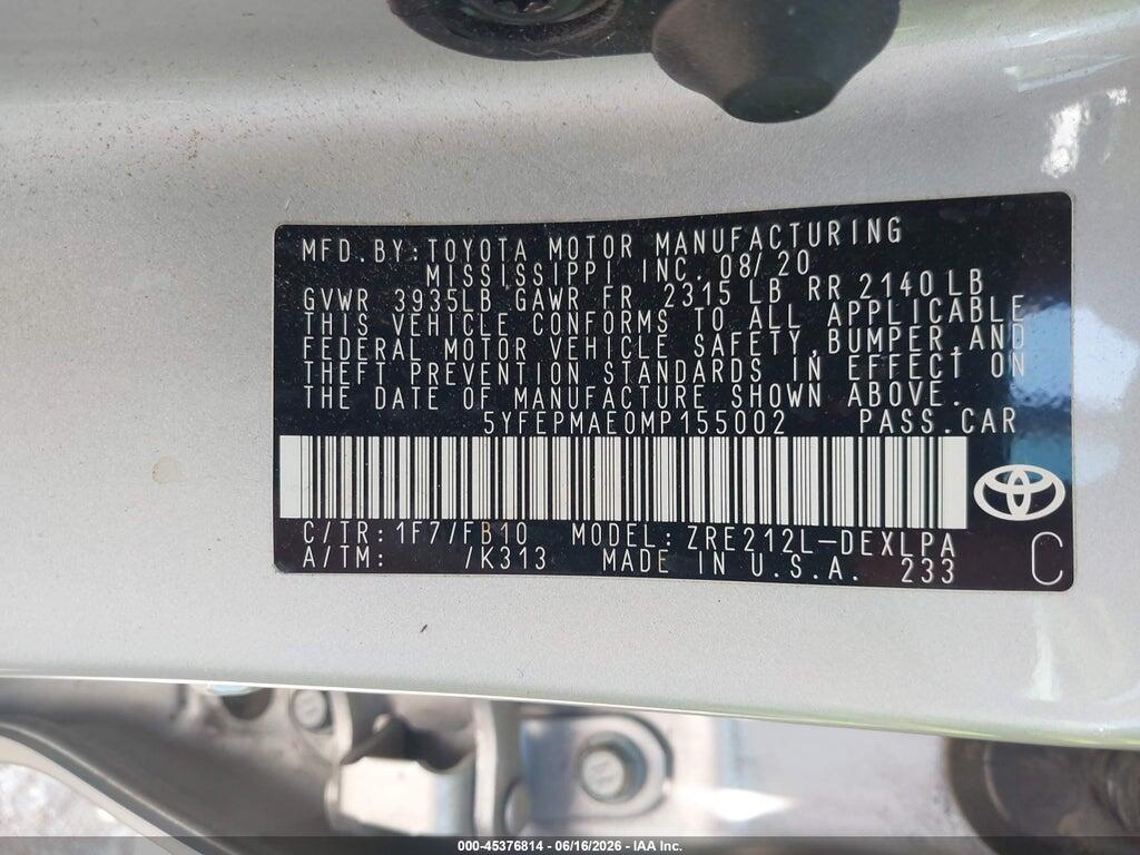 5YFEPMAE0MP155002 2021 TOYOTA COROLLA photo no. 9