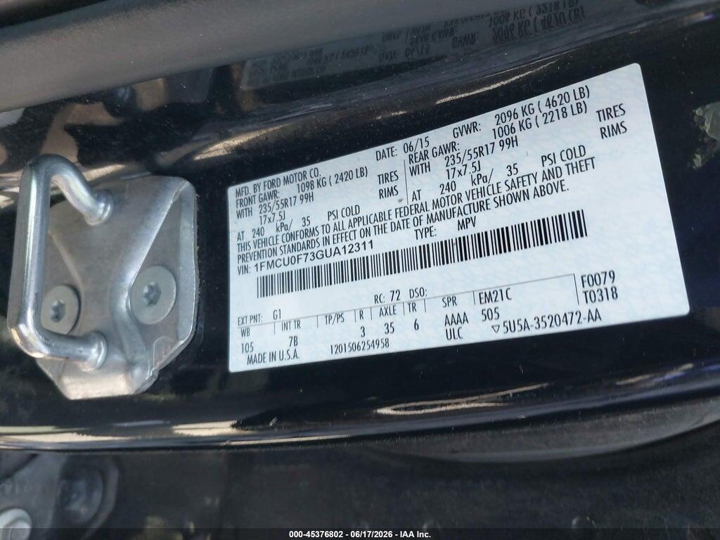 1FMCU0F73GUA12311 2016 FORD ESCAPE photo no. 9