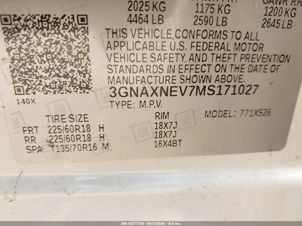 3GNAXNEV7MS171027 2021 CHEVROLET EQUINOX photo no. 9