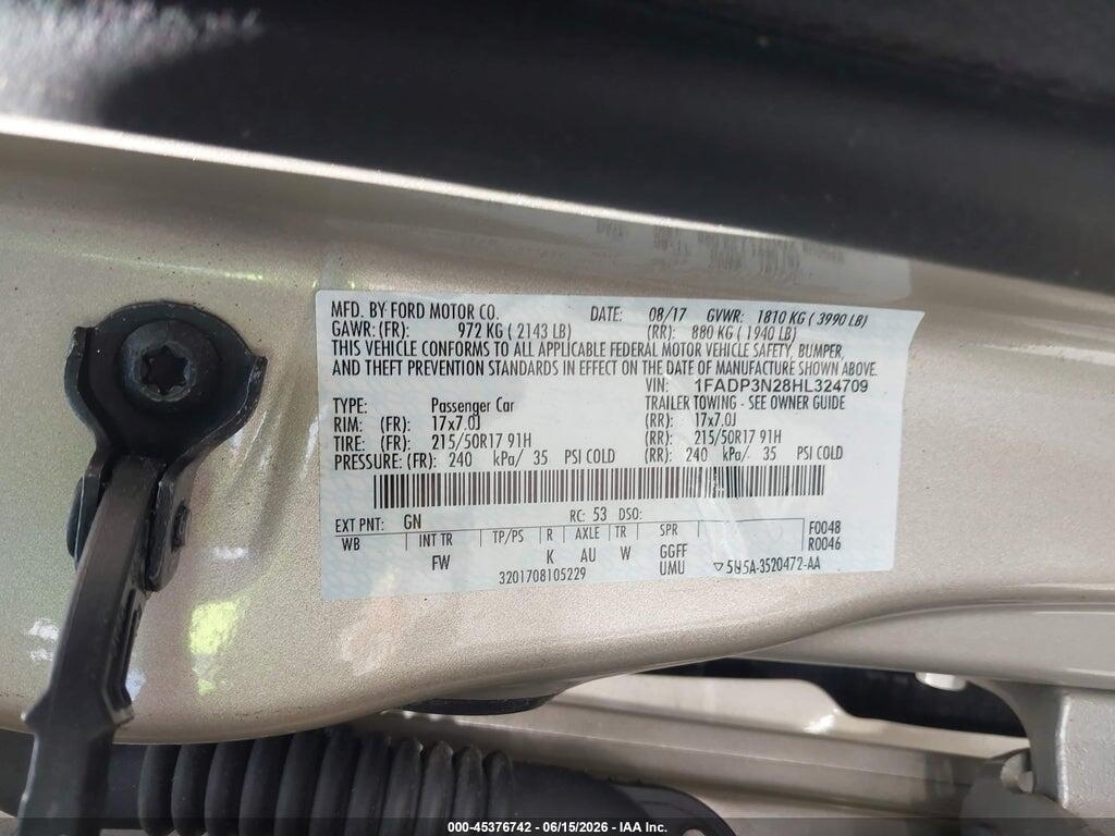 1FADP3N28HL324709 2017 FORD FOCUS photo no. 9