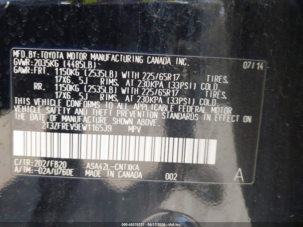2T3ZFREV9EW116539 2014 TOYOTA RAV4 photo no. 9
