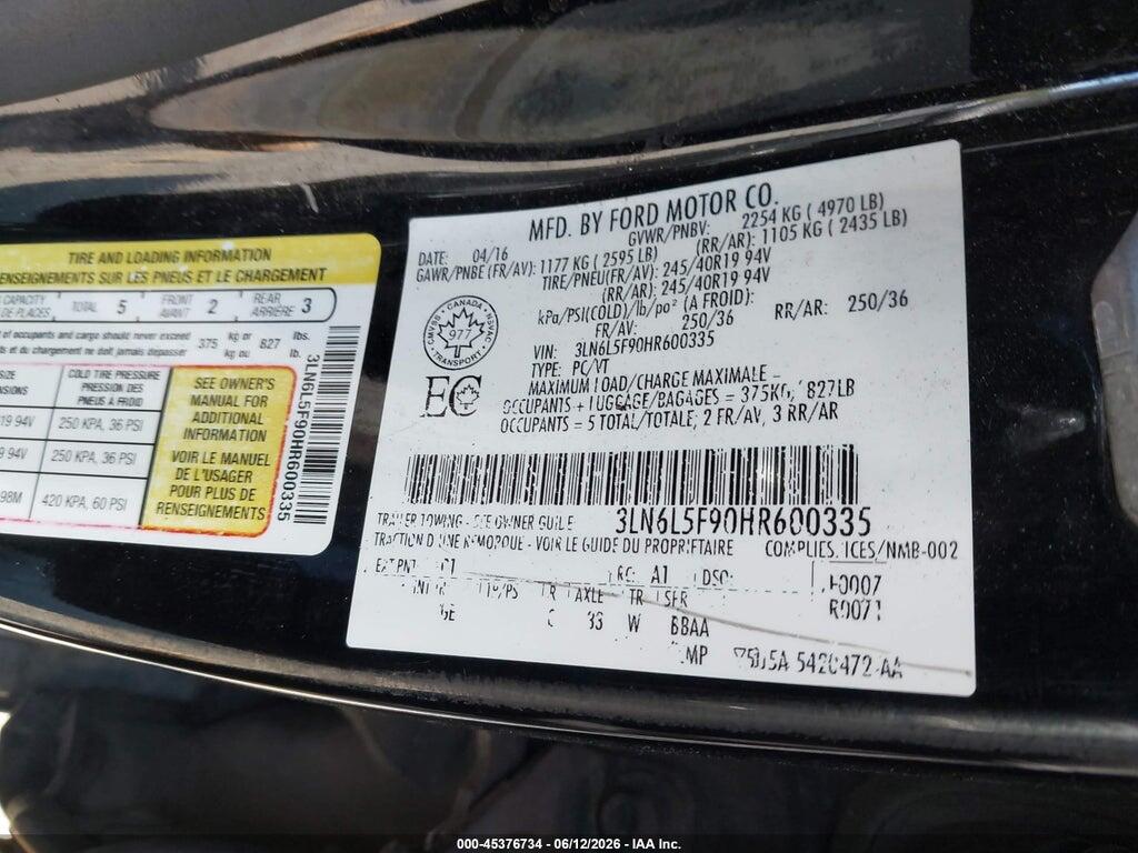 3LN6L5F90HR600335 2017 LINCOLN MKZ photo no. 9