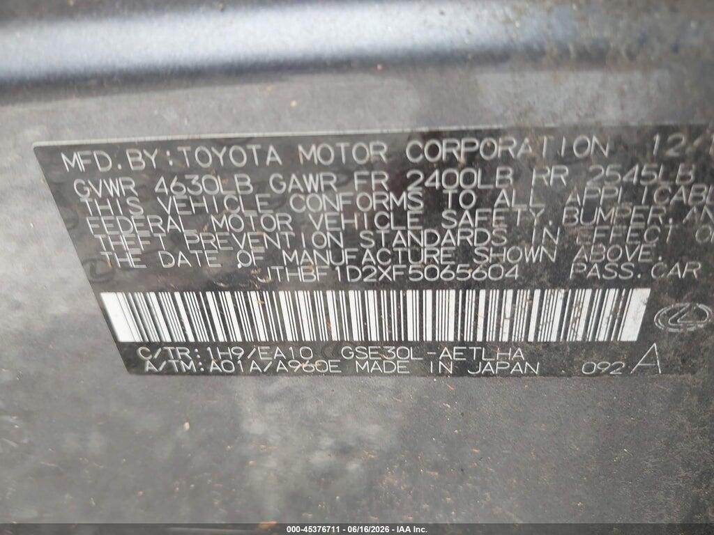 JTHBF1D2XF5065604 2015 LEXUS IS 250 photo no. 9