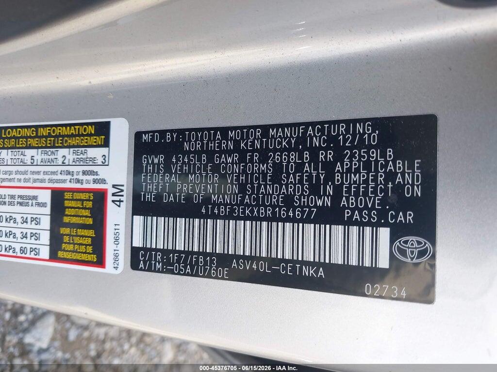 4T4BF3EKXBR164677 2011 TOYOTA CAMRY photo no. 9
