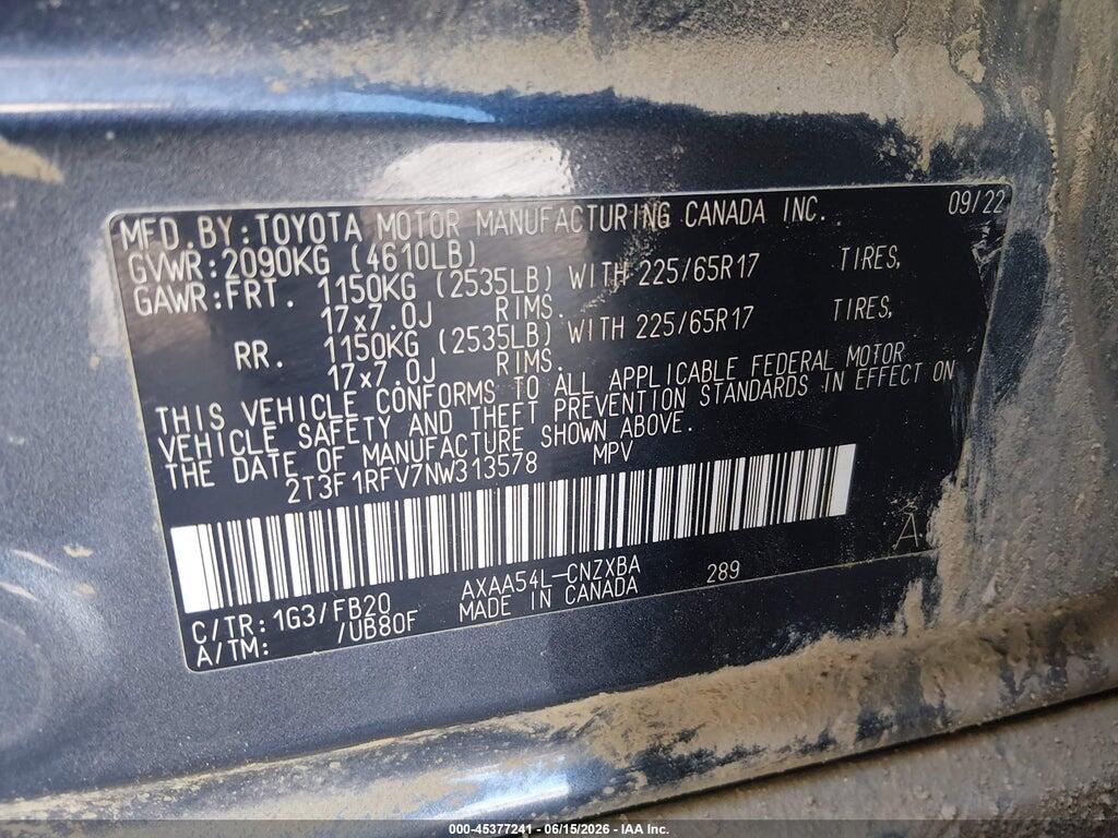 2T3F1RFV7NW313578 2022 TOYOTA RAV4 photo no. 9