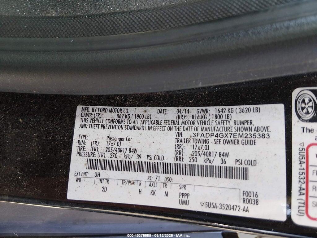 3FADP4GX7EM235383 2014 FORD FIESTA photo no. 9