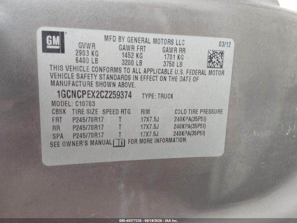1GCNCPEX2CZ259374 2012 CHEVROLET SILVERADO 1500 photo no. 9