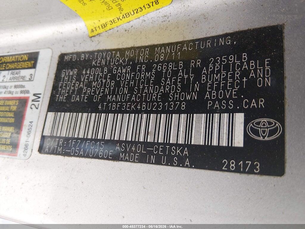 4T1BF3EK4BU231378 2011 TOYOTA CAMRY photo no. 9