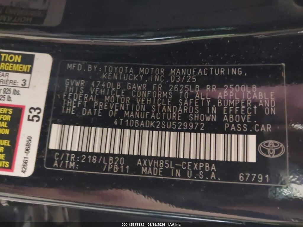 4T1DBADK2SU529972 2025 TOYOTA CAMRY photo no. 9