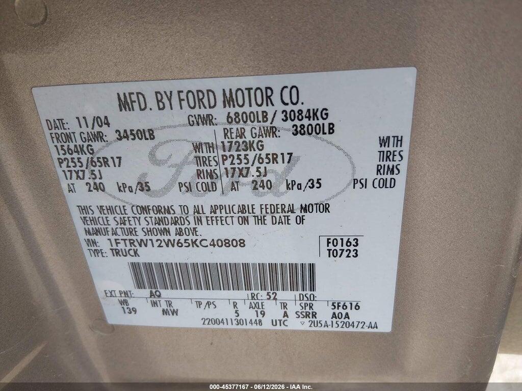 1FTRW12W65KC40808 2005 FORD F-150 photo no. 9
