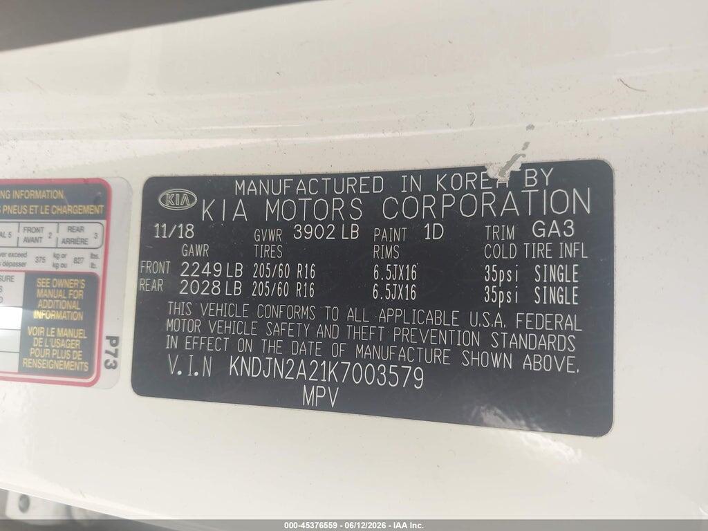 KNDJN2A21K7003579 2019 KIA SOUL photo no. 9