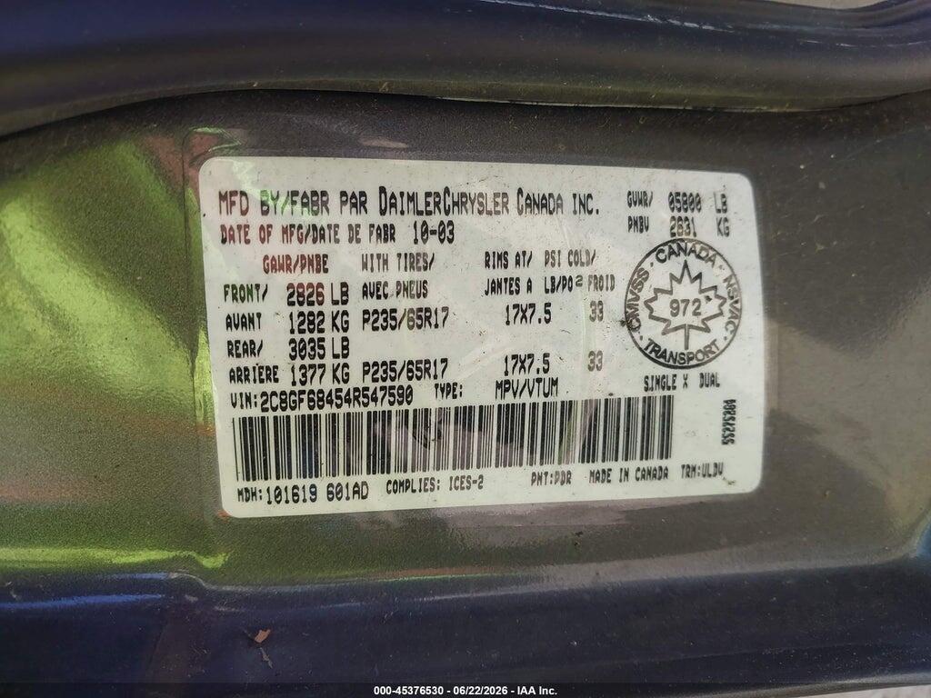 2C8GF68454R547590 2004 CHRYSLER PACIFICA photo no. 9