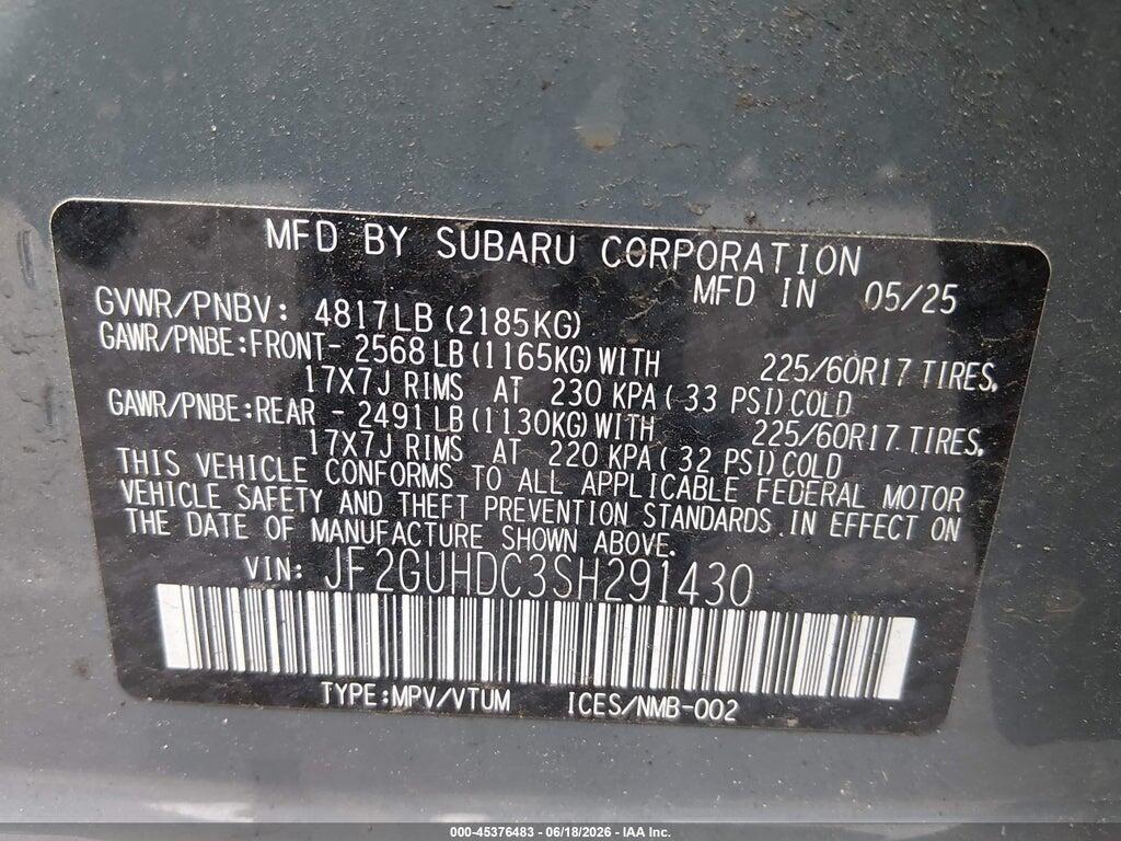 JF2GUHDC3SH291430 2025 SUBARU CROSSTREK photo no. 9