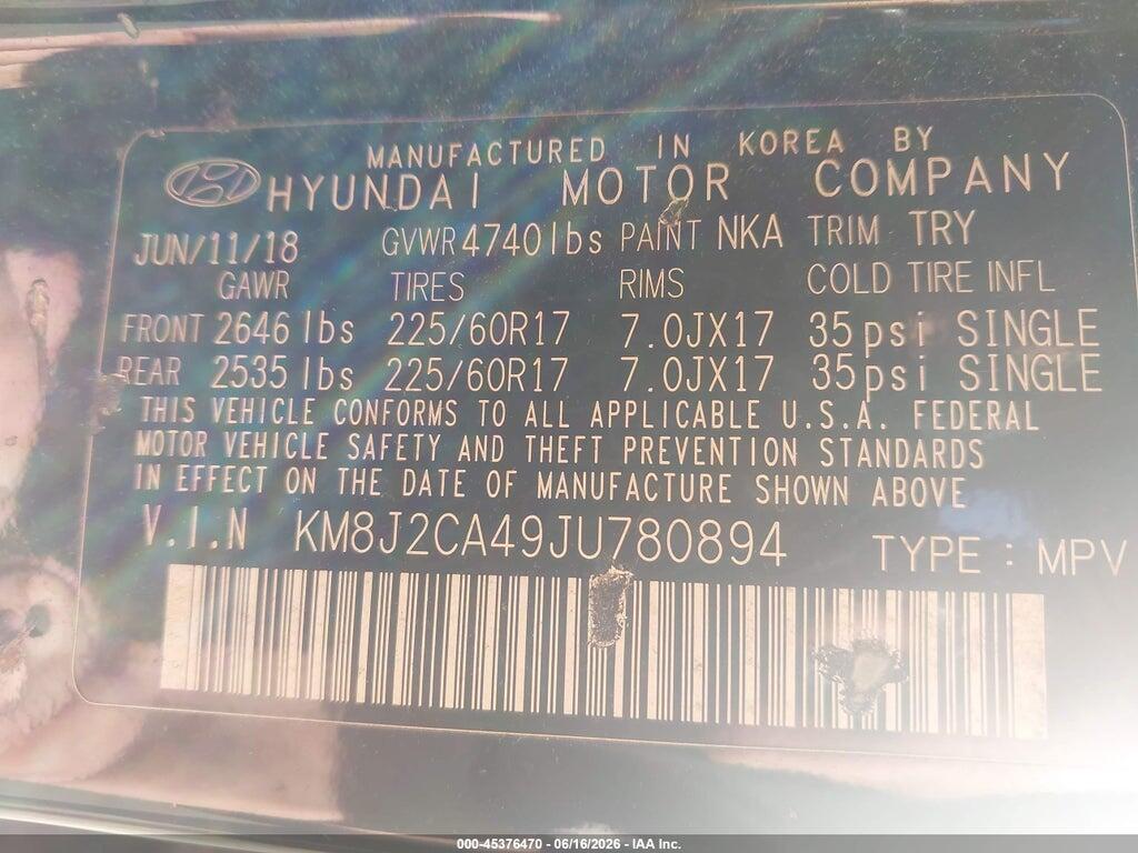 KM8J2CA49JU780894 2018 HYUNDAI TUCSON photo no. 9