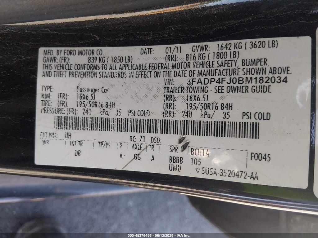 3FADP4FJ0BM182034 2011 FORD FIESTA photo no. 9