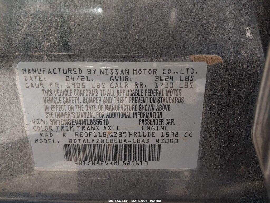 3N1CN8EV4ML885610 2021 NISSAN VERSA photo no. 9