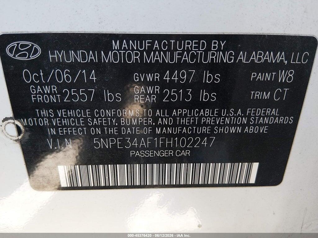 5NPE34AF1FH102247 2015 HYUNDAI SONATA photo no. 9