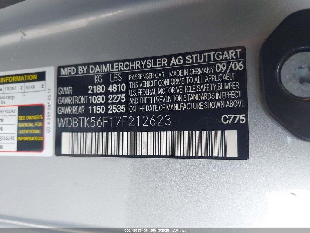 WDBTK56F17F212623 2007 MERCEDES-BENZ CLK 350 photo no. 9