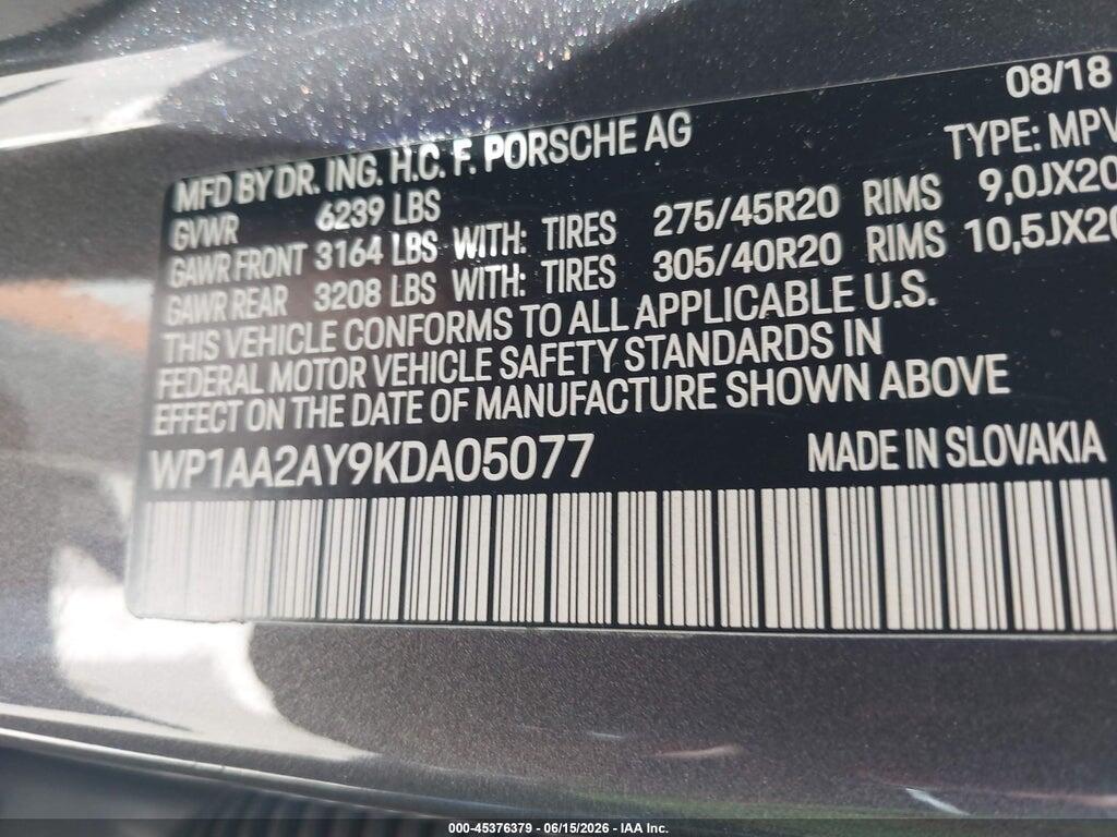 WP1AA2AY9KDA05077 2019 PORSCHE CAYENNE photo no. 9