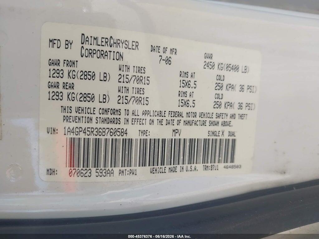 1A4GP45R36B760584 2006 CHRYSLER TOWN & COUNTRY photo no. 9
