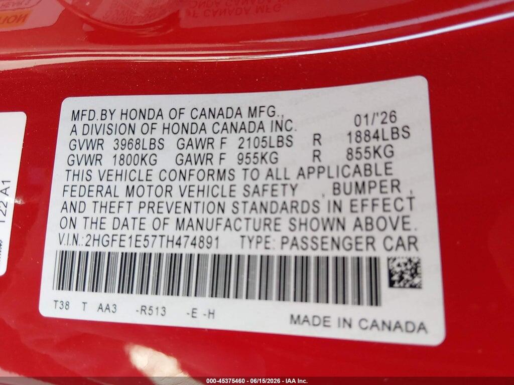 2HGFE1E57TH474891 2026 HONDA CIVIC SI photo no. 9