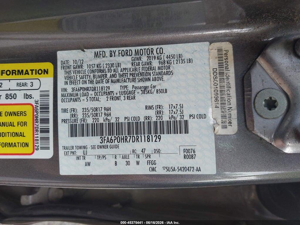 3FA6P0HR7DR118129 2013 FORD FUSION photo no. 9