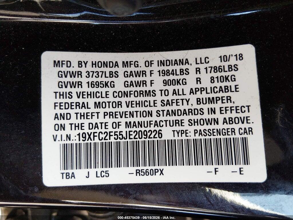19XFC2F55JE209226 2018 HONDA CIVIC photo no. 9
