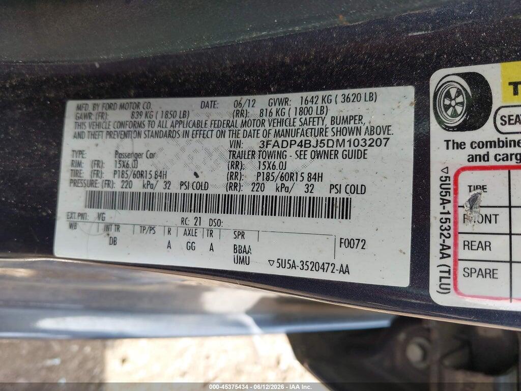 3FADP4BJ5DM103207 2013 FORD FIESTA photo no. 9