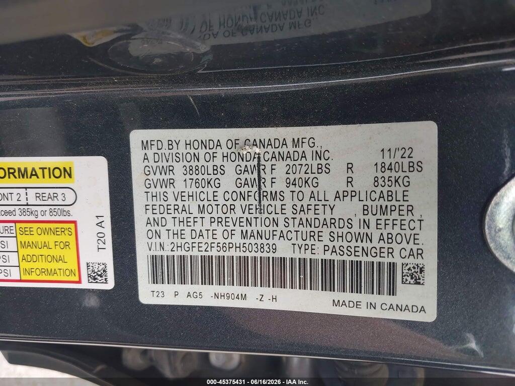 2HGFE2F56PH503839 2023 HONDA CIVIC photo no. 9