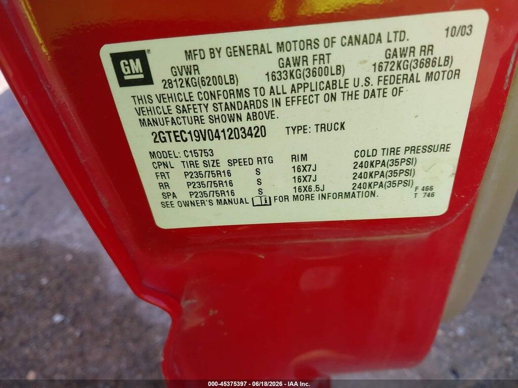 2GTEC19V041203420 2004 GMC SIERRA 1500 photo no. 9