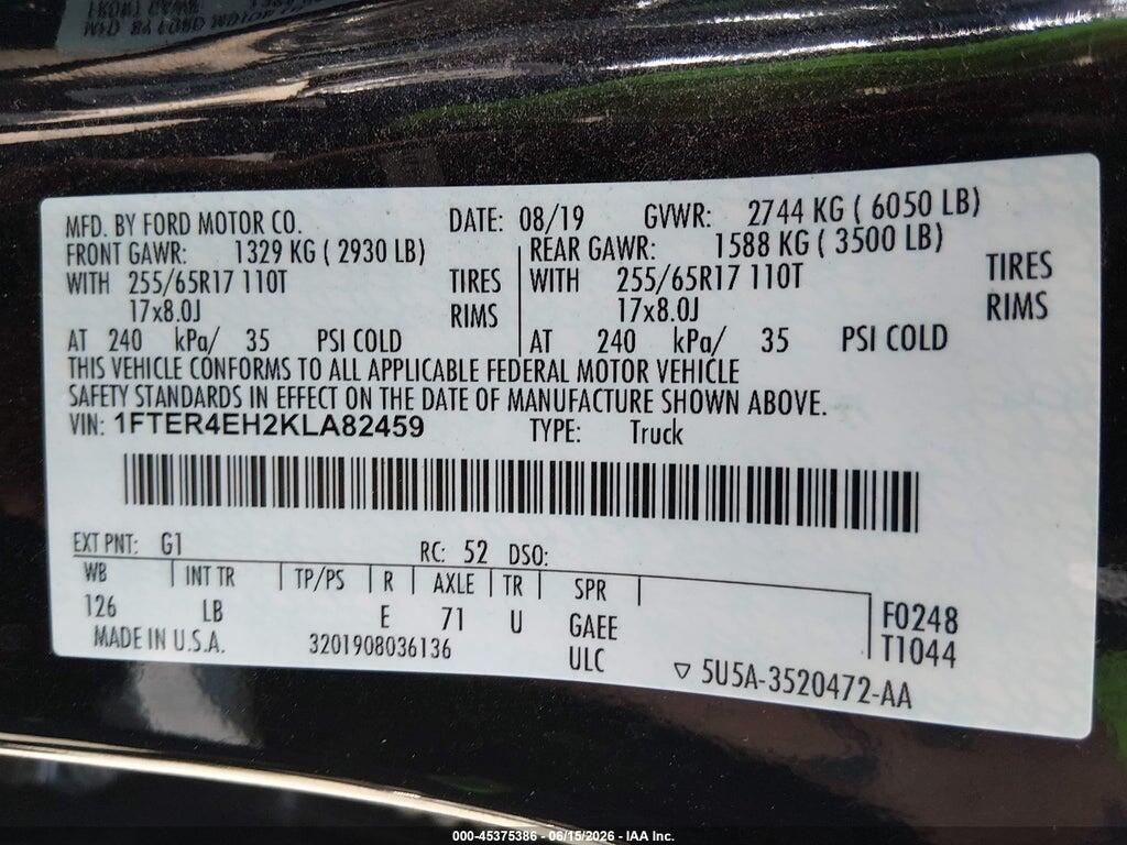 1FTER4EH2KLA82459 2019 FORD RANGER photo no. 9