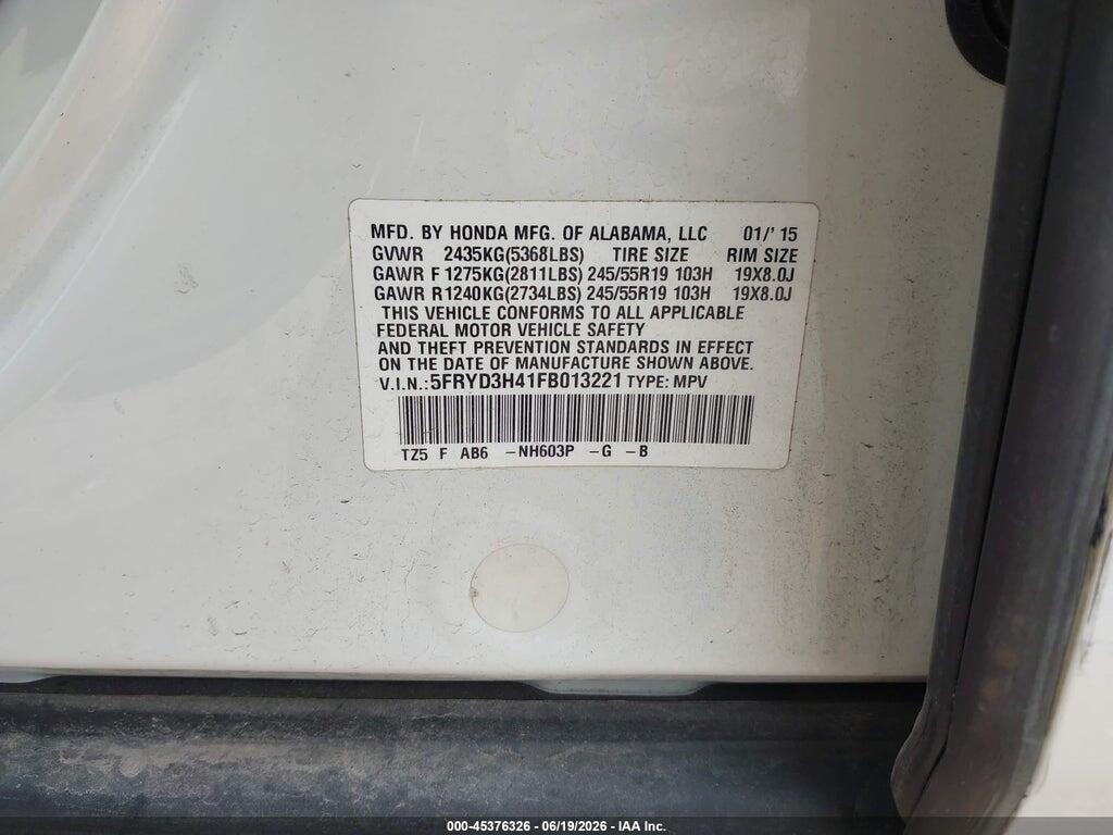 5FRYD3H41FB013221 2015 ACURA MDX photo no. 9