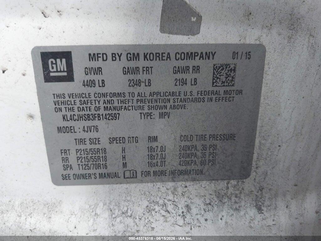 KL4CJHSB3FB142597 2015 BUICK ENCORE photo no. 9