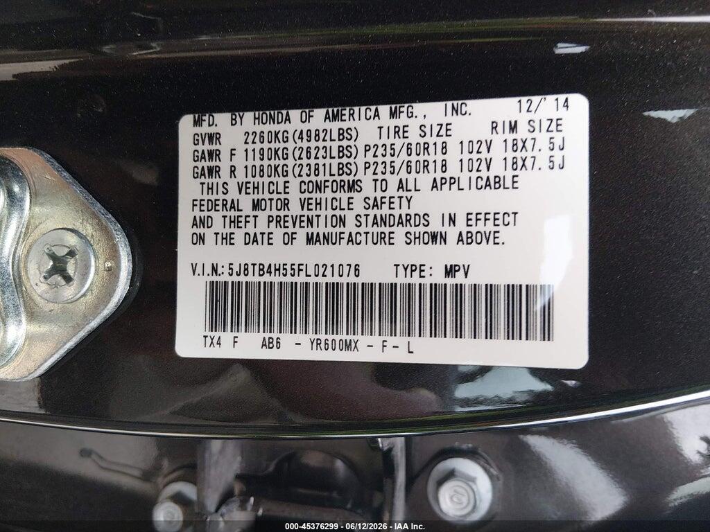 5J8TB4H55FL021076 2015 ACURA RDX photo no. 9