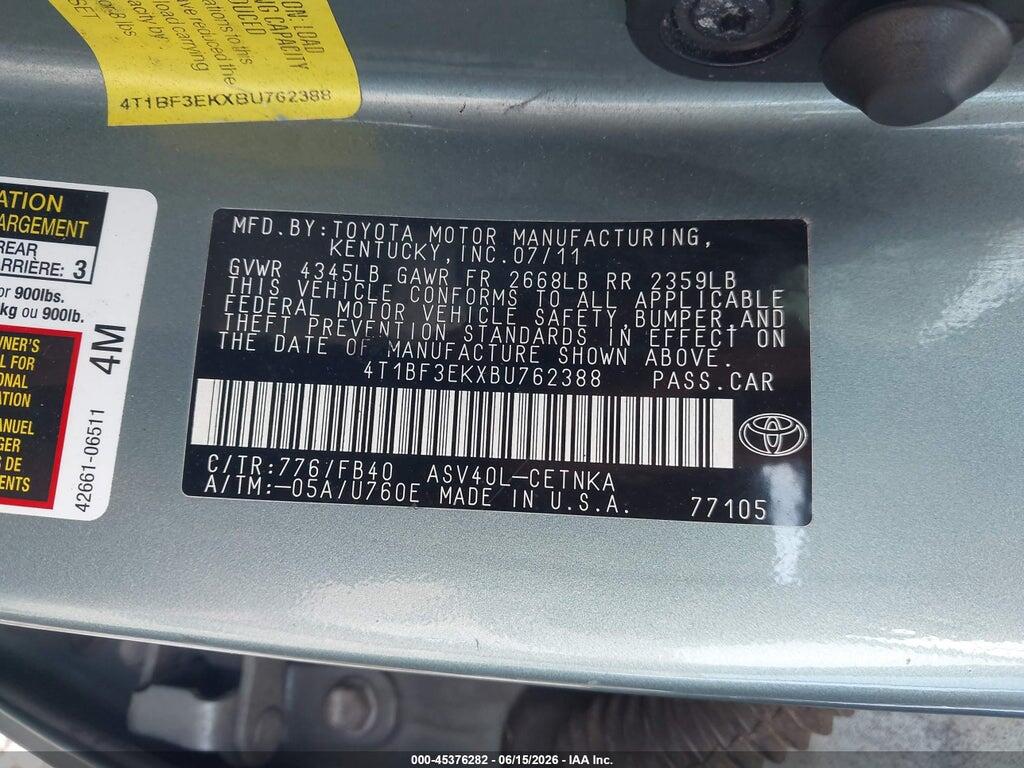 4T1BF3EKXBU762388 2011 TOYOTA CAMRY photo no. 9